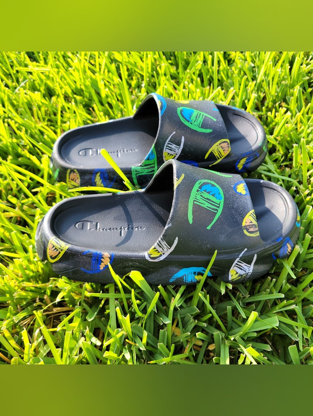 Champion Youth/Big Kid 4Y Meloso Squish Doodle Slide Sandals Black Multicolored